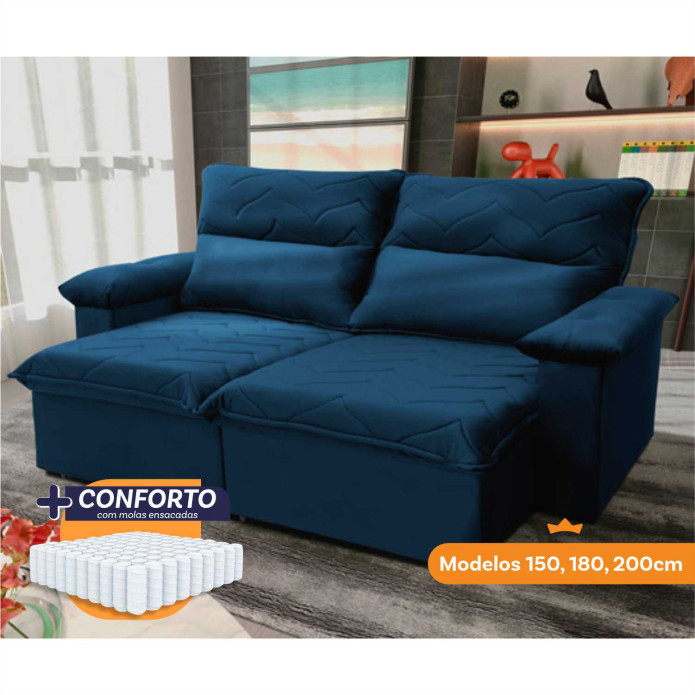 Sofá Retrátil Reclinável Paris Suede Velut Molas Ensacadas - King House