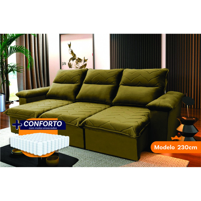 Sofá Retrátil Reclinável Paris Suede Velut Molas Ensacadas - King House
