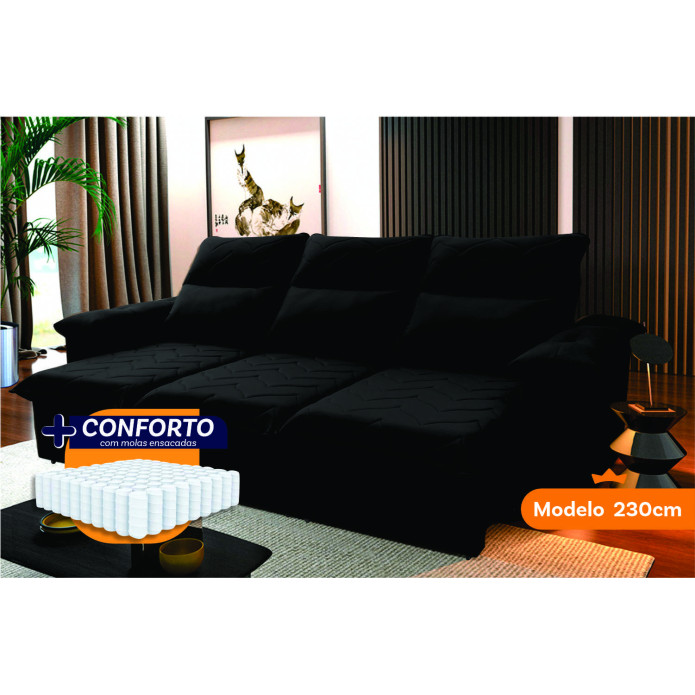 Sofá Retrátil Reclinável Paris Suede Velut Molas Ensacadas - King House