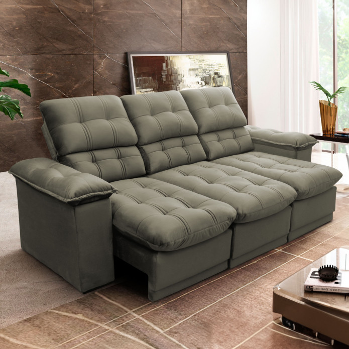 Sofá Retrátil Reclinável Atenas 2,30m Suede Molas no Assento - King House