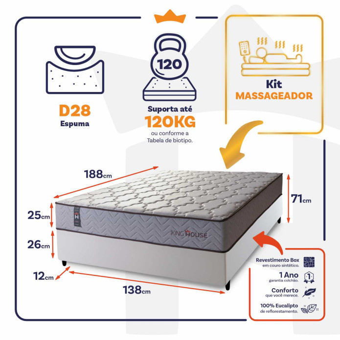 Conjunto Cama Box Magnético Casal Soft Relax Bege 138x188x63