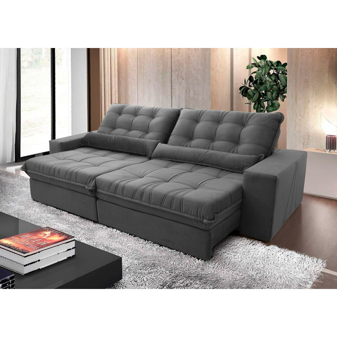 Sofá Retrátil/Reclinável Zurique Suede Velut c/ Molas no Assento - King House