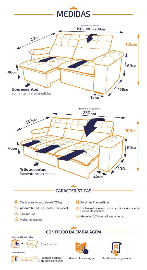 Sofá Retrátil Reclinável Verona Suede Velut Molas no Assento - King House