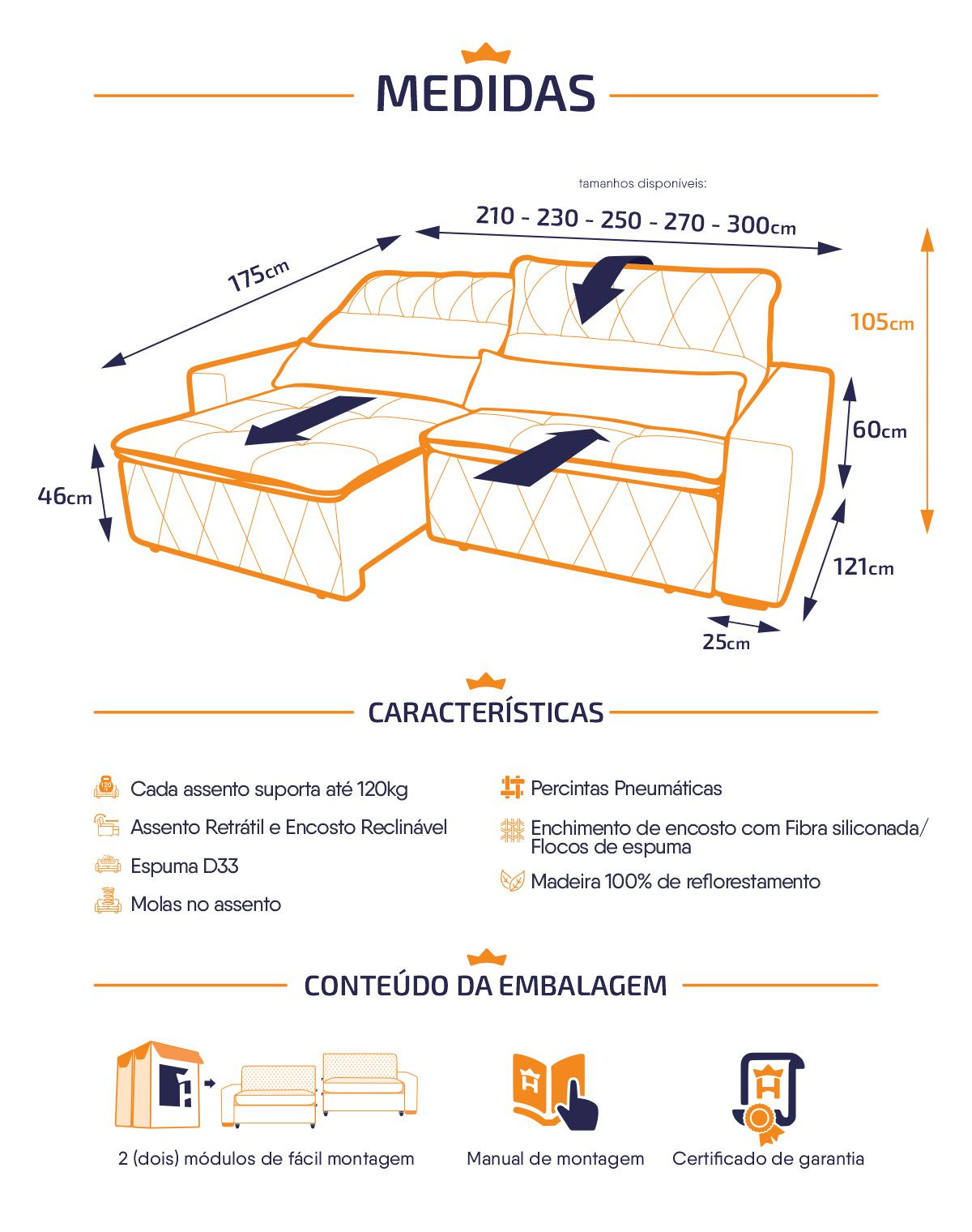 Sofá Retrátil Reclinável Amsterdam Suede Velut Molas no Assento - King House