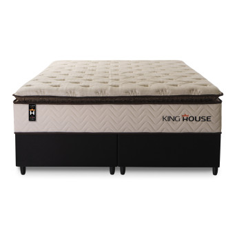 Conjunto Cama Box Molas Ensacadas Quartzo Marrom King 193x203x71