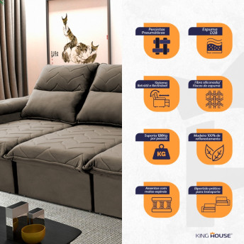 Sofá Retrátil Reclinável Paris Suede Velut Molas no Assento - King House