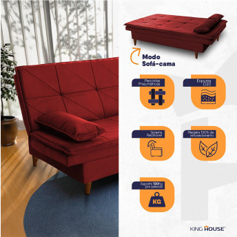 Sofá Cama Pérsia 1,90m 3 Lugares Suede Velut - King House