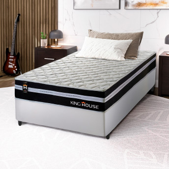 Conjunto Cama Box Molas Ensacadas Durham Preto Solteiro 88x188x60
