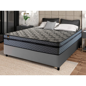 Conjunto Cama Box Molas Ensacadas Montreal Cinza Casal 138x188x64