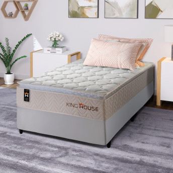 Conjunto Cama Box Molas Ensacadas Roma Bege Solteiro 96x203x71
