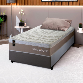 Conjunto Cama Box Molas Ensacadas Sheffield Bege Solteiro 88x188x65