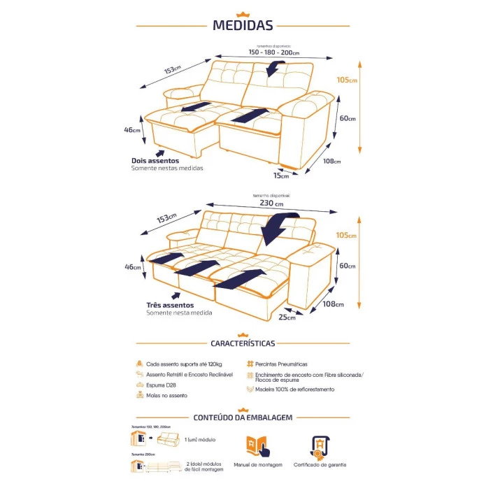 Sofá Retrátil Reclinável Verona Suede Velut Molas no Assento - King House