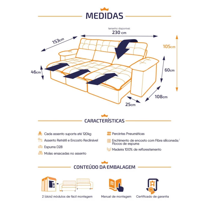 Sofá Retrátil Reclinável Verona Suede Velut Molas Ensacadas - King House