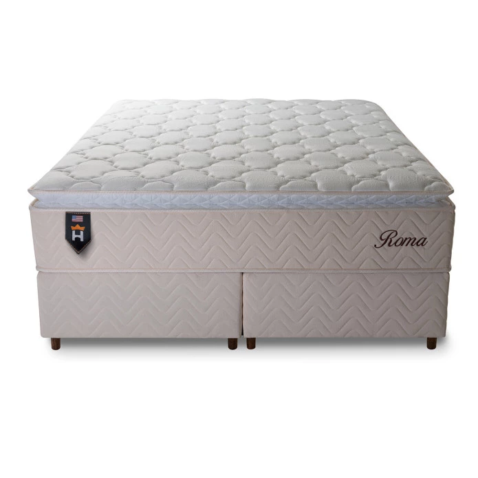 Conjunto Cama Box King Size Roma 193x203x71 Bege/Branco Molas Ensacadas