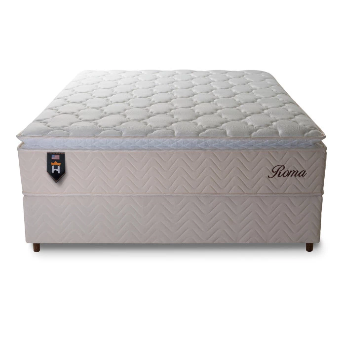 Conjunto Cama Box Casal Roma 138x188x71 Bege/Branco Molas Ensacadas