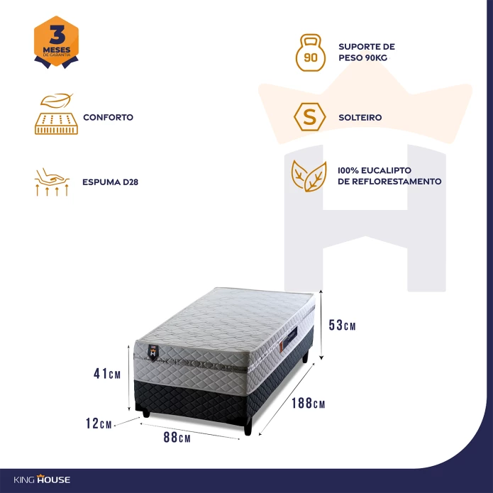 Conjugado Solteiro Cayman D28 Ortopédico 88x188x53 Cinza