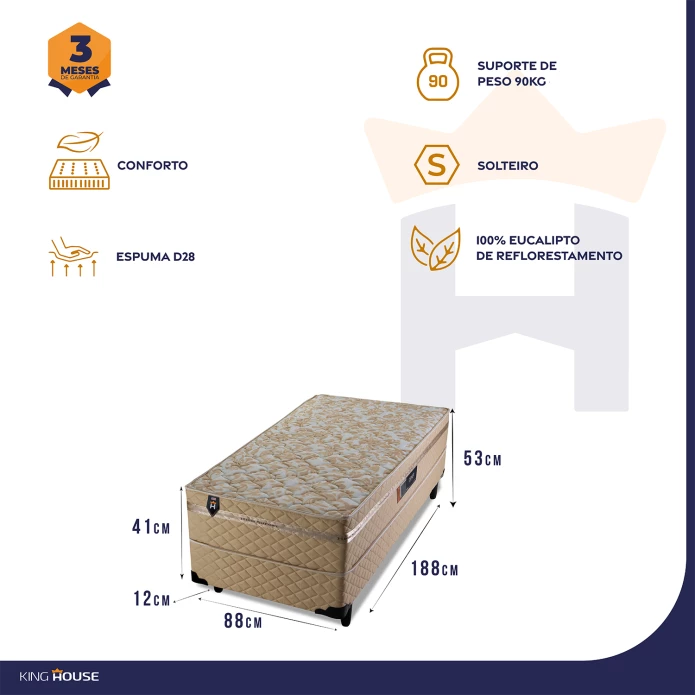 Conjugado Solteiro Dener D28 Ortopédico 88x188x53 Bege