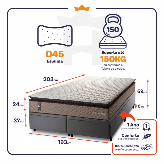 Conjunto Box Baú Atlanta Bege 193x203x69 Espuma D45