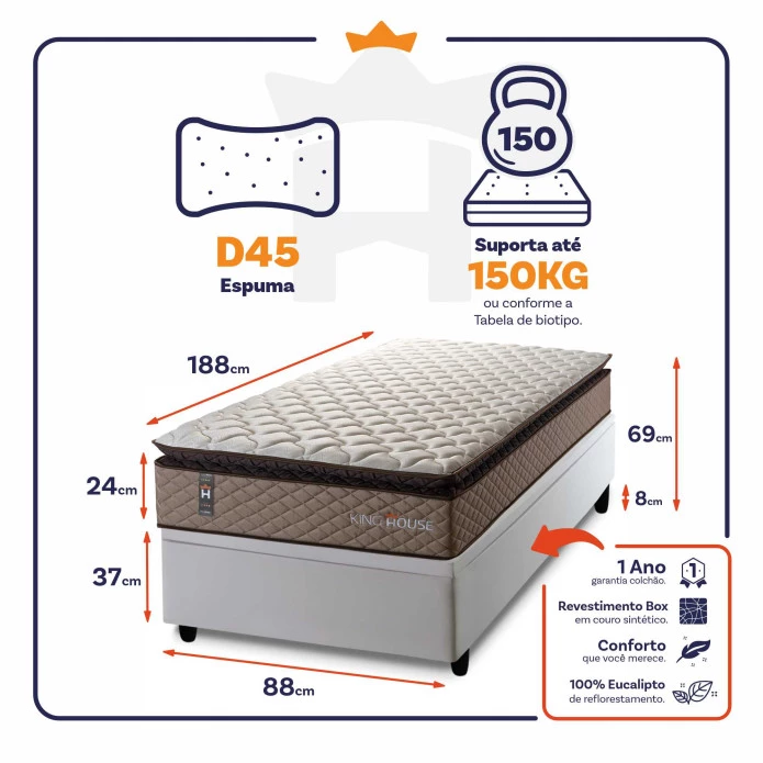 Conjunto Box Baú Atlanta Bege 88x188x69 Espuma D45