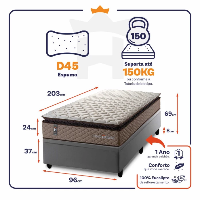 Conjunto Box Baú Atlanta Bege 96x203x69 Espuma D45