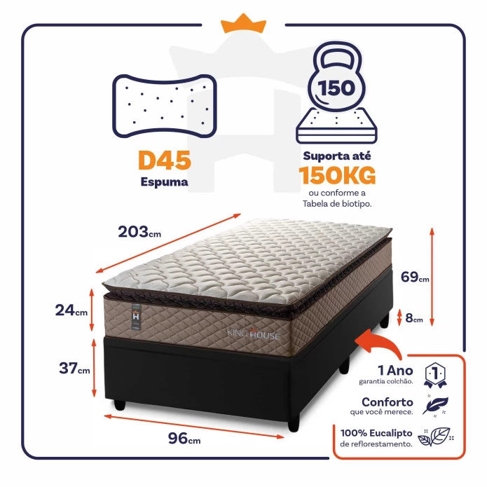 Conjunto Box Baú Atlanta Bege 96x203x69 Espuma D45
