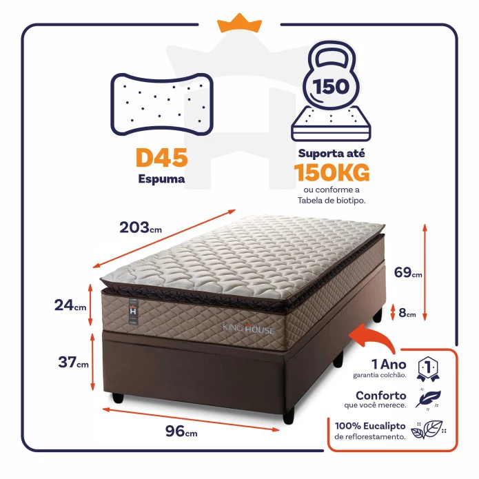 Conjunto Box Baú Atlanta Bege 96x203x69 Espuma D45