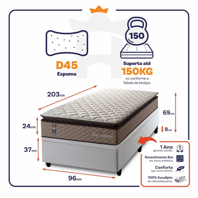 Conjunto Box Baú Atlanta Bege 96x203x69 Espuma D45