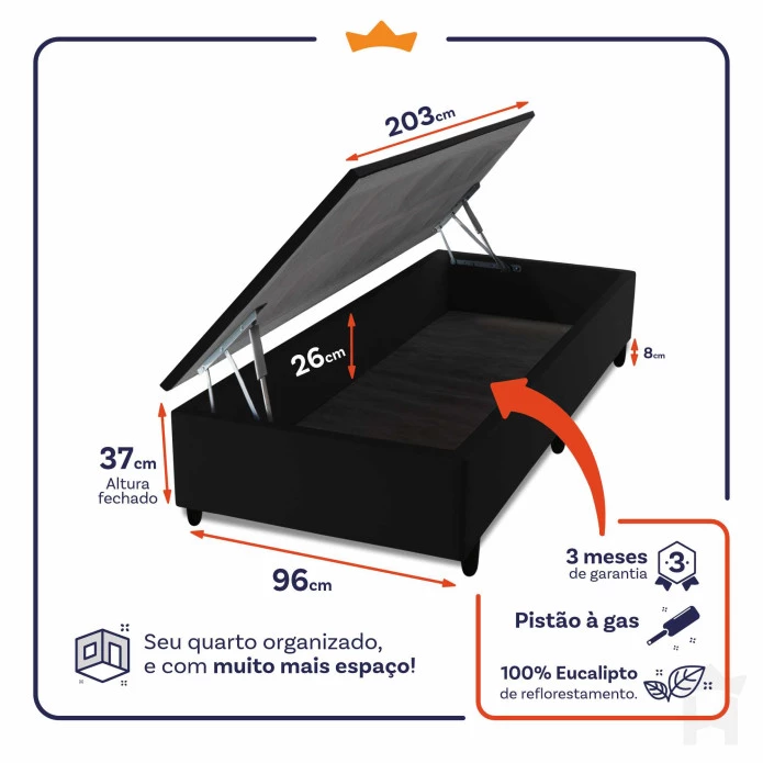 Conjunto Box Baú Bali Relax Cinza 96x203x78 Magnetico