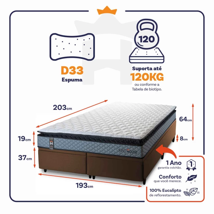 Conjunto Box Baú Chicago Cinza 193x203x64 Espuma D33