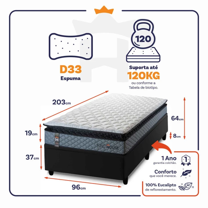 Conjunto Box Baú Chicago Cinza 96x203x64 Espuma D33