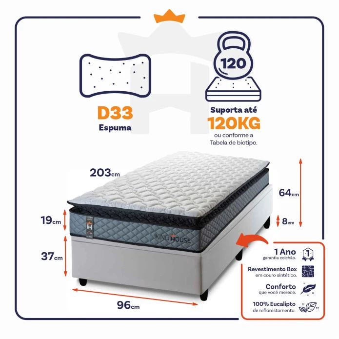 Conjunto Box Baú Chicago Cinza 96x203x64 Espuma D33