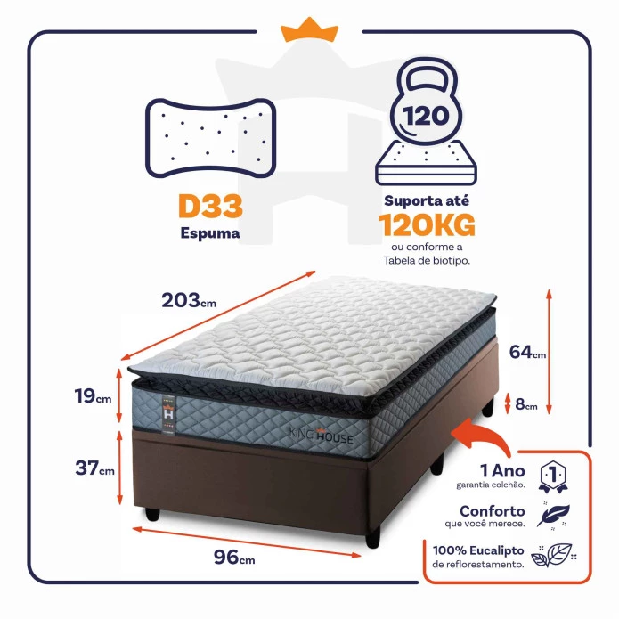 Conjunto Box Baú Chicago Cinza 96x203x64 Espuma D33