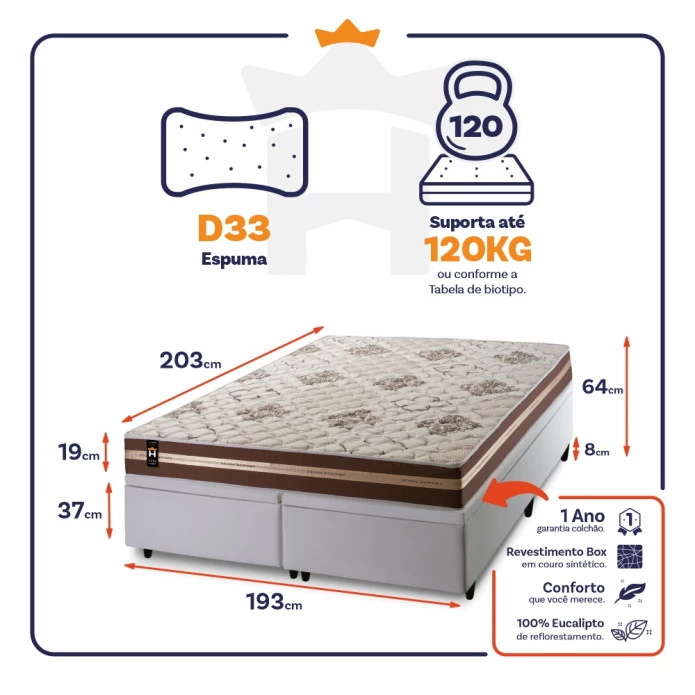 Conjunto Box Baú Chicago Marrom 193x203x64 Espuma D33