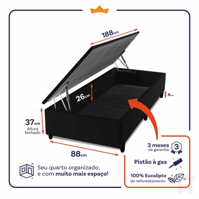 Conjunto Box Baú Miami Cinza 88x188x69 Espuma D33