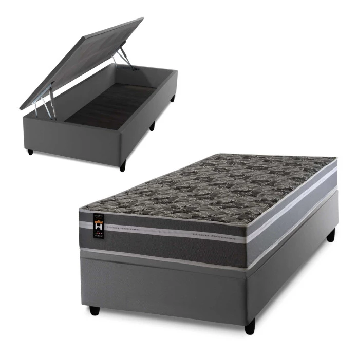 Conjunto Box Baú Miami Cinza 88x188x69 Espuma D33