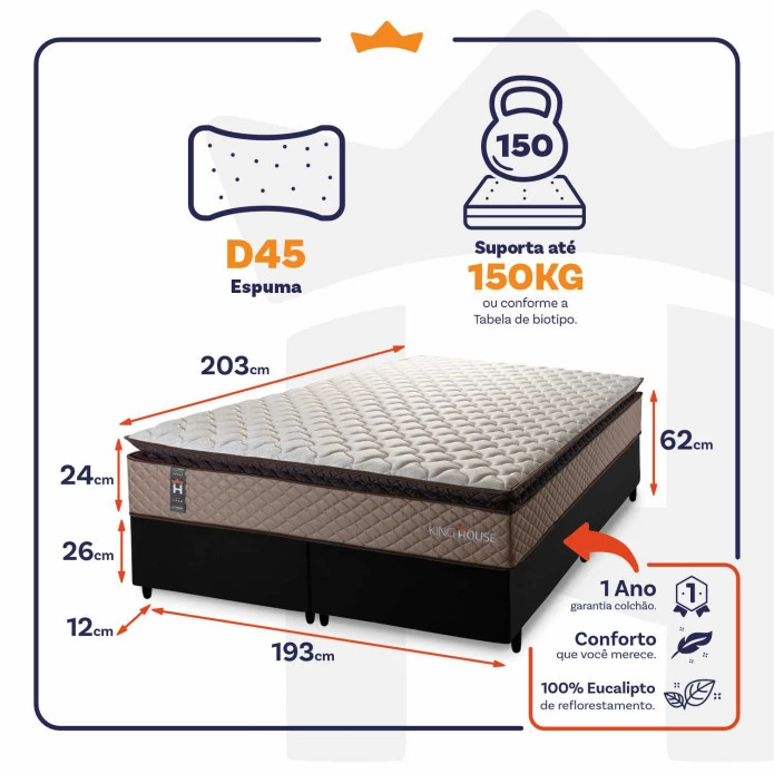 Conjunto Cama Box Espuma Atlanta Bege King 193x203x62