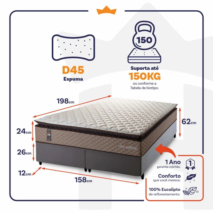 Conjunto Cama Box Espuma Atlanta Bege Queen 158x198x62