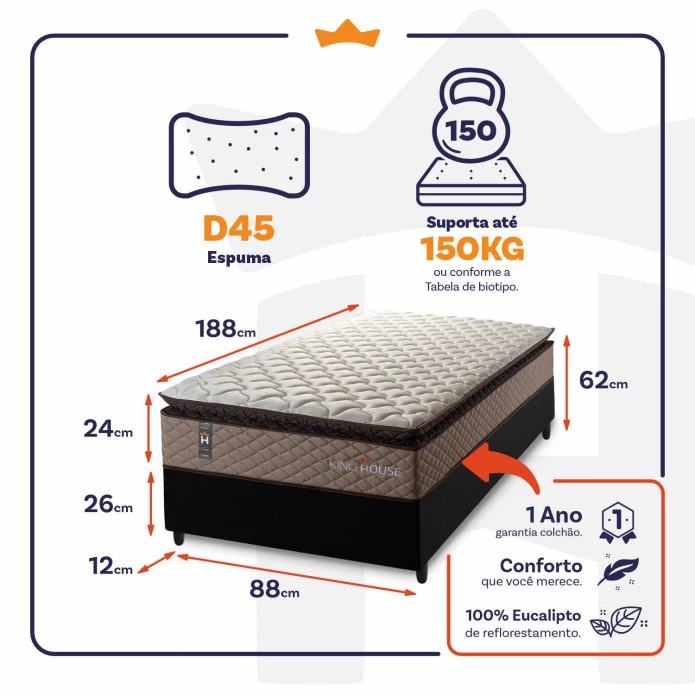 Conjunto Cama Box Espuma Atlanta Bege Solteiro 88x188x62