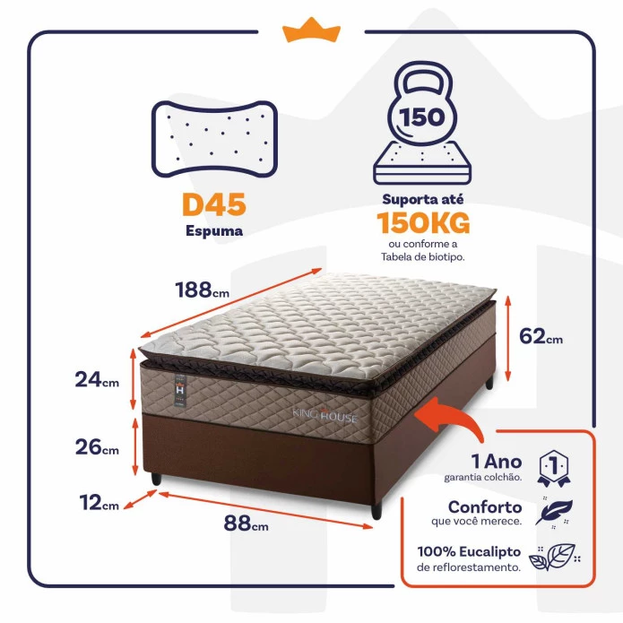 Conjunto Cama Box Espuma Atlanta Bege Solteiro 88x188x62