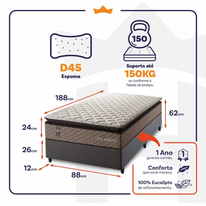 Conjunto Cama Box Espuma Atlanta Bege Solteiro 96x203x62