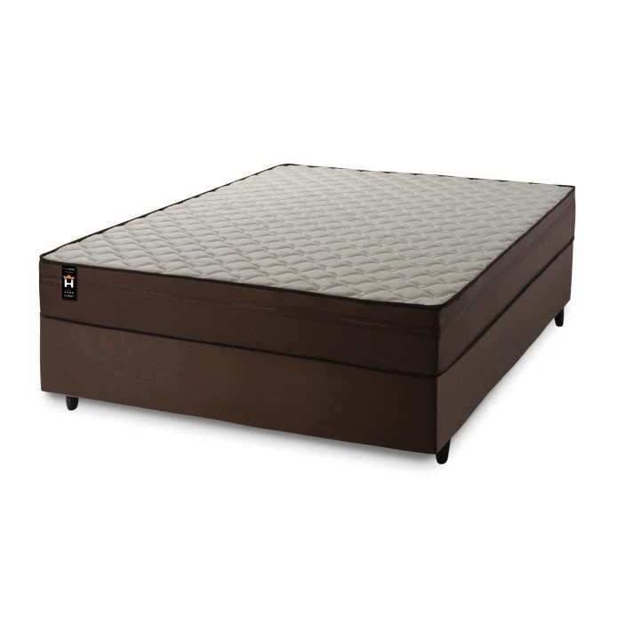 Conjunto Cama Box Espuma Atlanta Marrom Casal 138x188x62