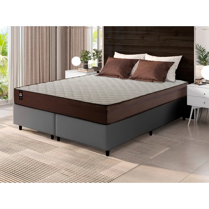 Conjunto Cama Box Espuma Atlanta Marrom King 193x203x62