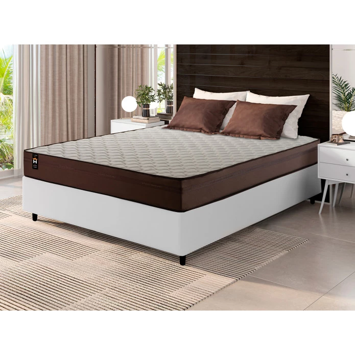 Conjunto Cama Box Espuma Atlanta Marrom Viúva 128x188x62