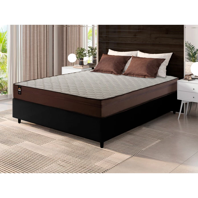Conjunto Cama Box Espuma Atlanta Marrom Viúva 128x188x62