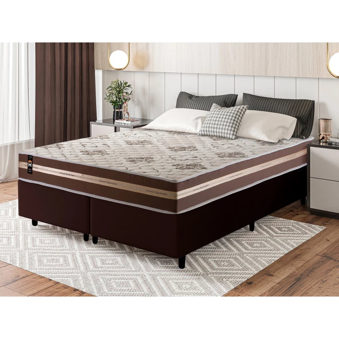 Conjunto Cama Box Espuma Chicago Marrom Queen 158x198x57