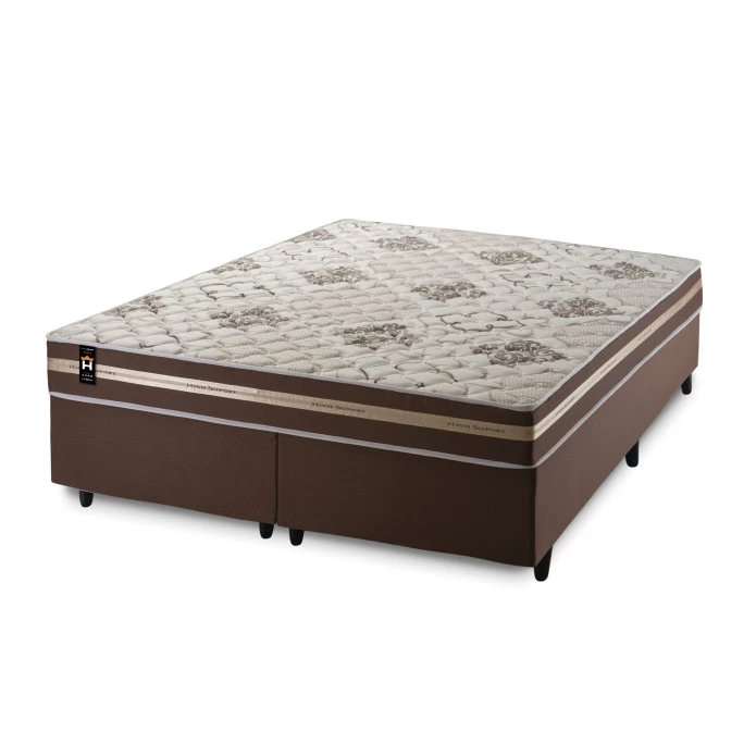 Conjunto Cama Box Espuma Chicago Marrom Queen 158x198x57