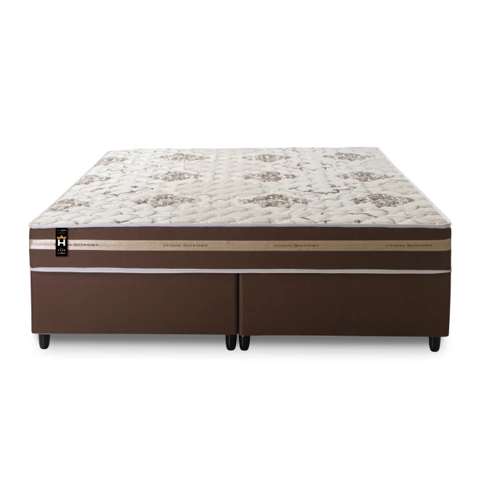 Conjunto Cama Box Espuma Chicago Marrom Queen 158x198x57