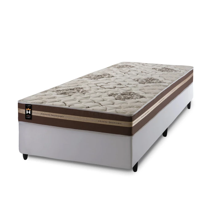 Conjunto Cama Box Espuma Chicago Marrom Solteiro 96x203x57
