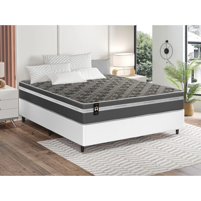 Conjunto Cama Box Espuma Miami Cinza Casal 138x188x62