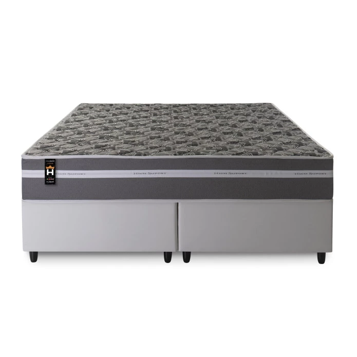 Conjunto Cama Box Espuma Miami Cinza Queen 158x198x62